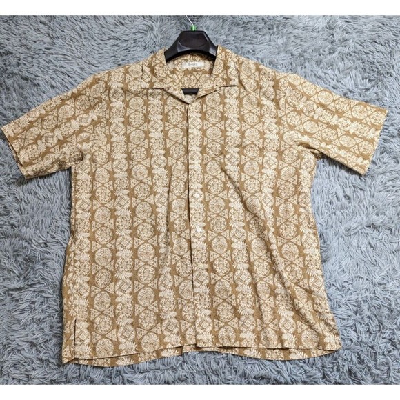 Turnbury Hawaiian Shirt Mens Large‎ L Brown Linen Blend Button Up Resort Casual - Picture 1 of 11